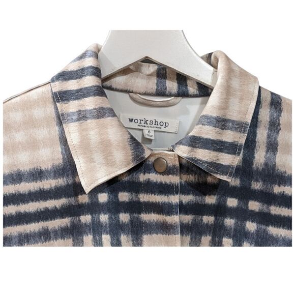 Workshop Republic Clothing Oversized Cream & Blue Plaid Faux Leather Shacket S - Picture 3 of 9